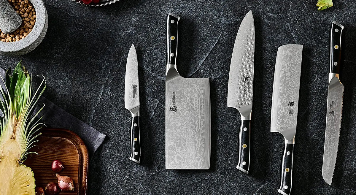 Executive Straight Edge Steak Knives | VG-10 Steak Knife Set | Best Non-Serrated Steak Knives | 4-Piece VG10 Damascus Steak Knives | Seido Knives