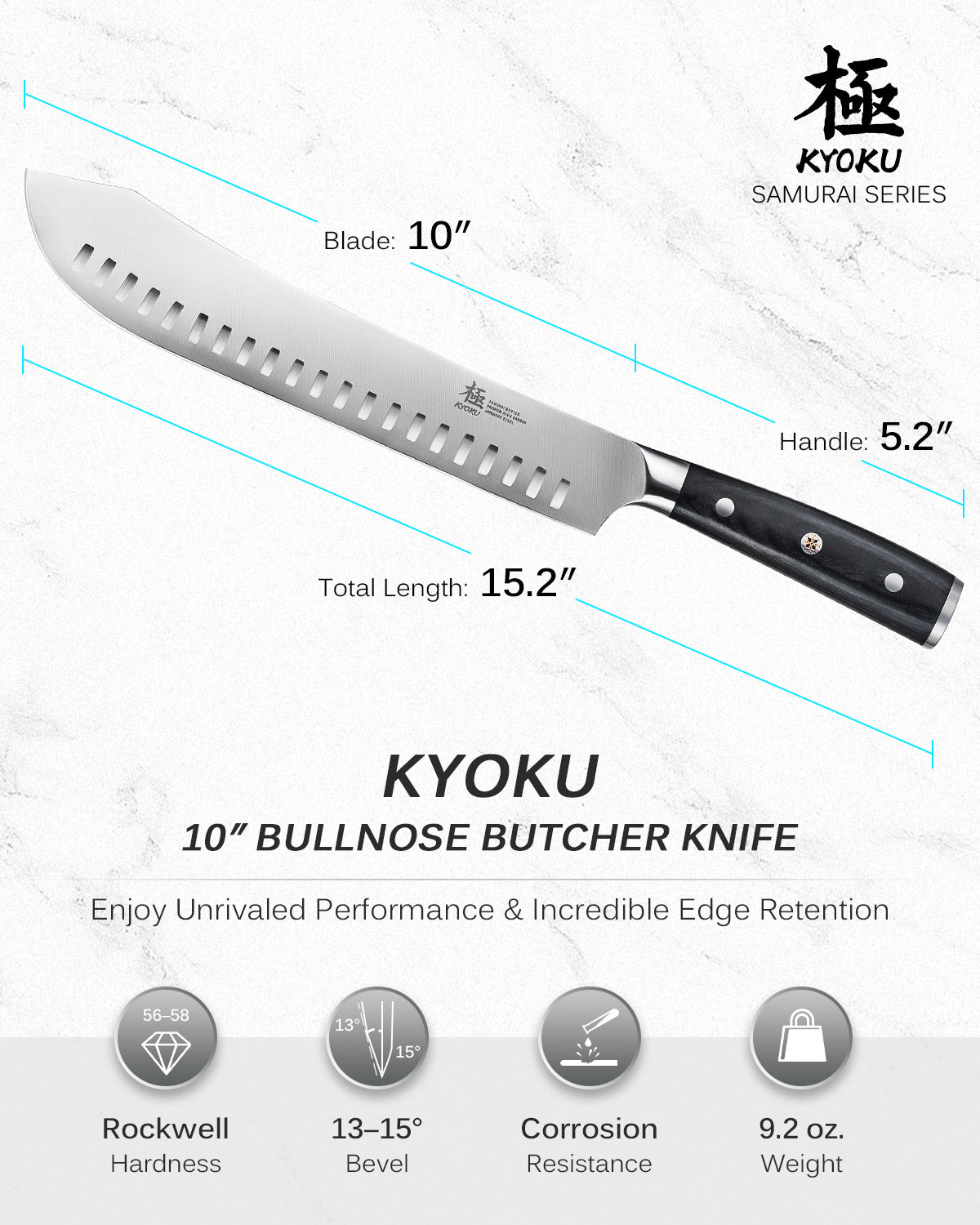 10" Bullnose Butcher Knife | Samurai Series Kyoku Knives