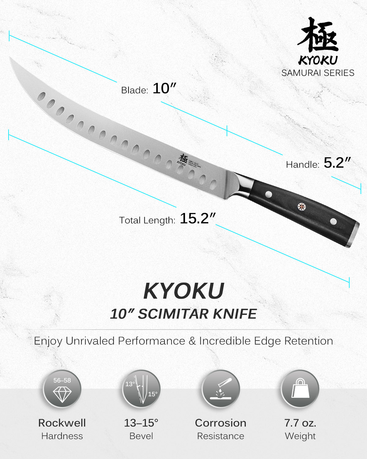 10" Scimitar Knife | Samurai Series Kyoku Knives