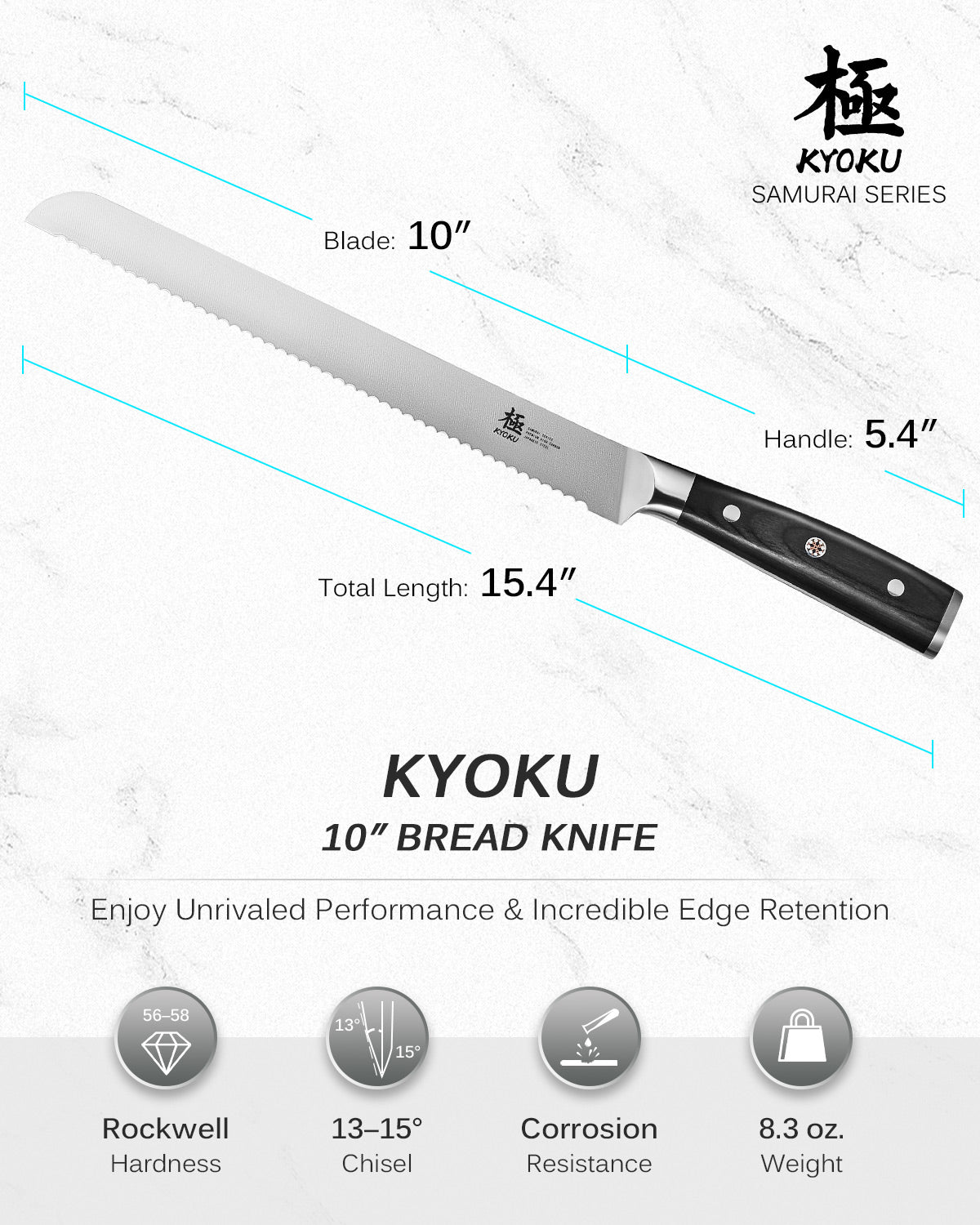 10" Serrated Bread Knife | Samurai Series Kyoku Knives
