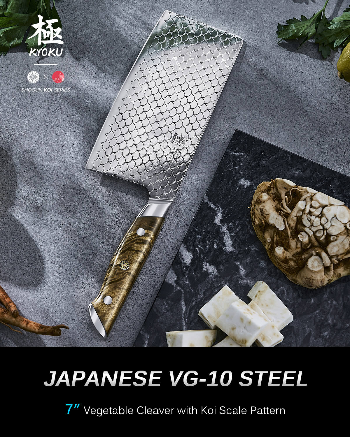 7" Cleaver Knife VG10 Steel For Gift| KOI Series