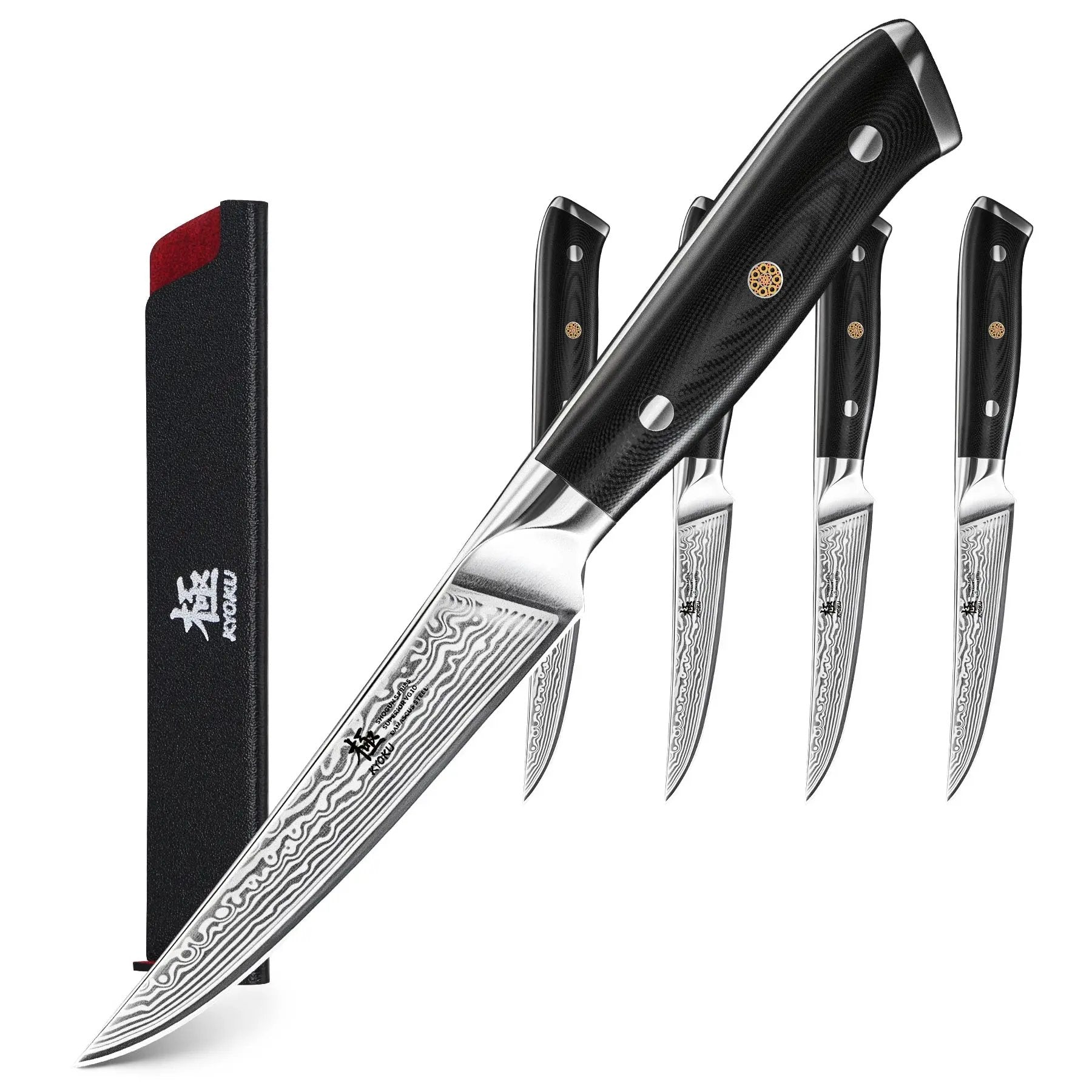 4pc Non-Serrated VG10 Damascus Steel Steak Knife Set | Shogun Series Kyoku Knives