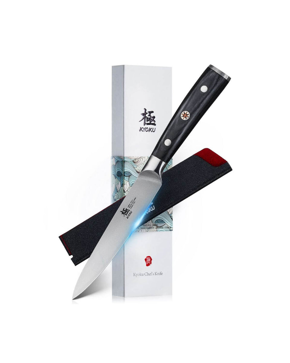 KYOKU 5-Knife Set with Block, 8” Chef Knife + 8” Bread Knife + 6.5” Boning  Knife + 5” Utility Knife + 3.5” Paring Knife – Premium Japanese Steel