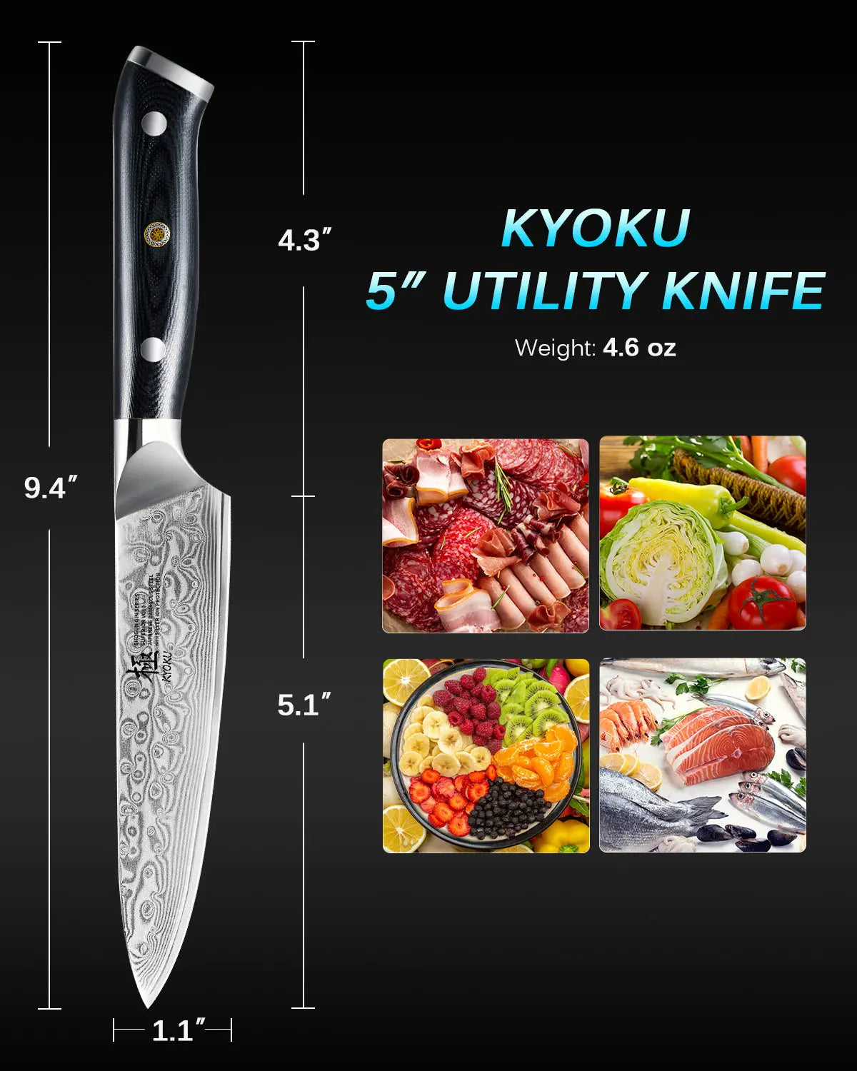 5" Japanese Utility Knife VG10 Damascus Steel with Silver Ion Blade | Gin Series Kyoku Knives