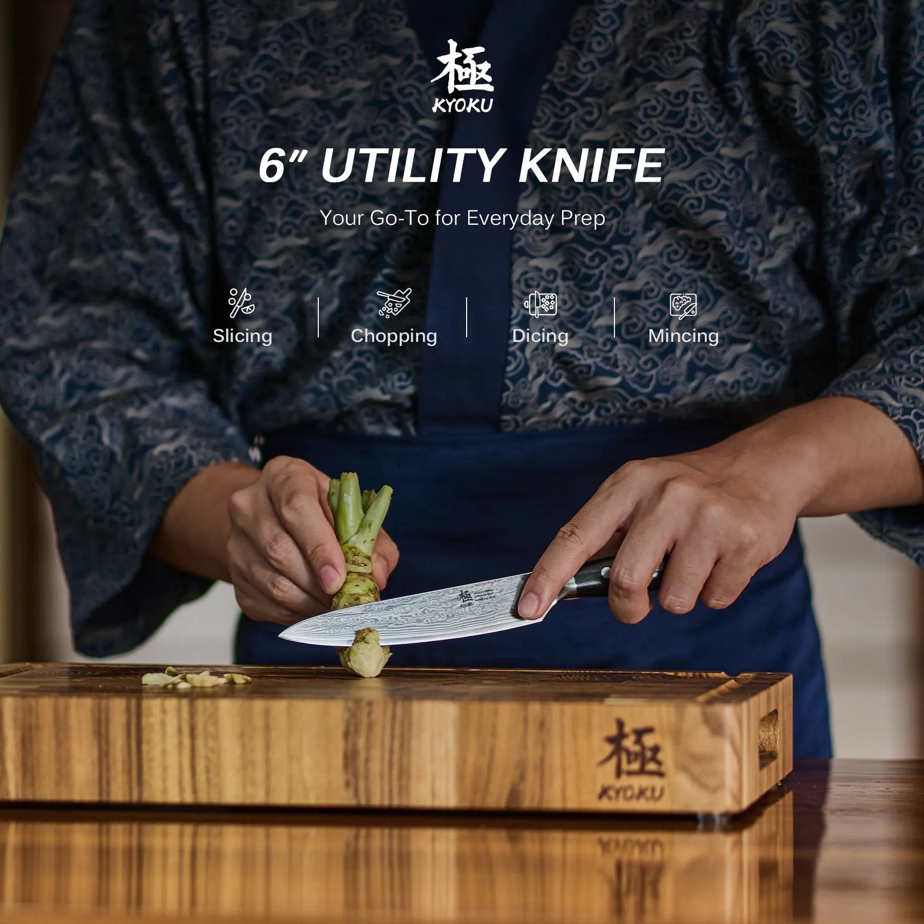 6" Utility Knife VG10 Damascus Steel | Shogun Series Kyoku Knives