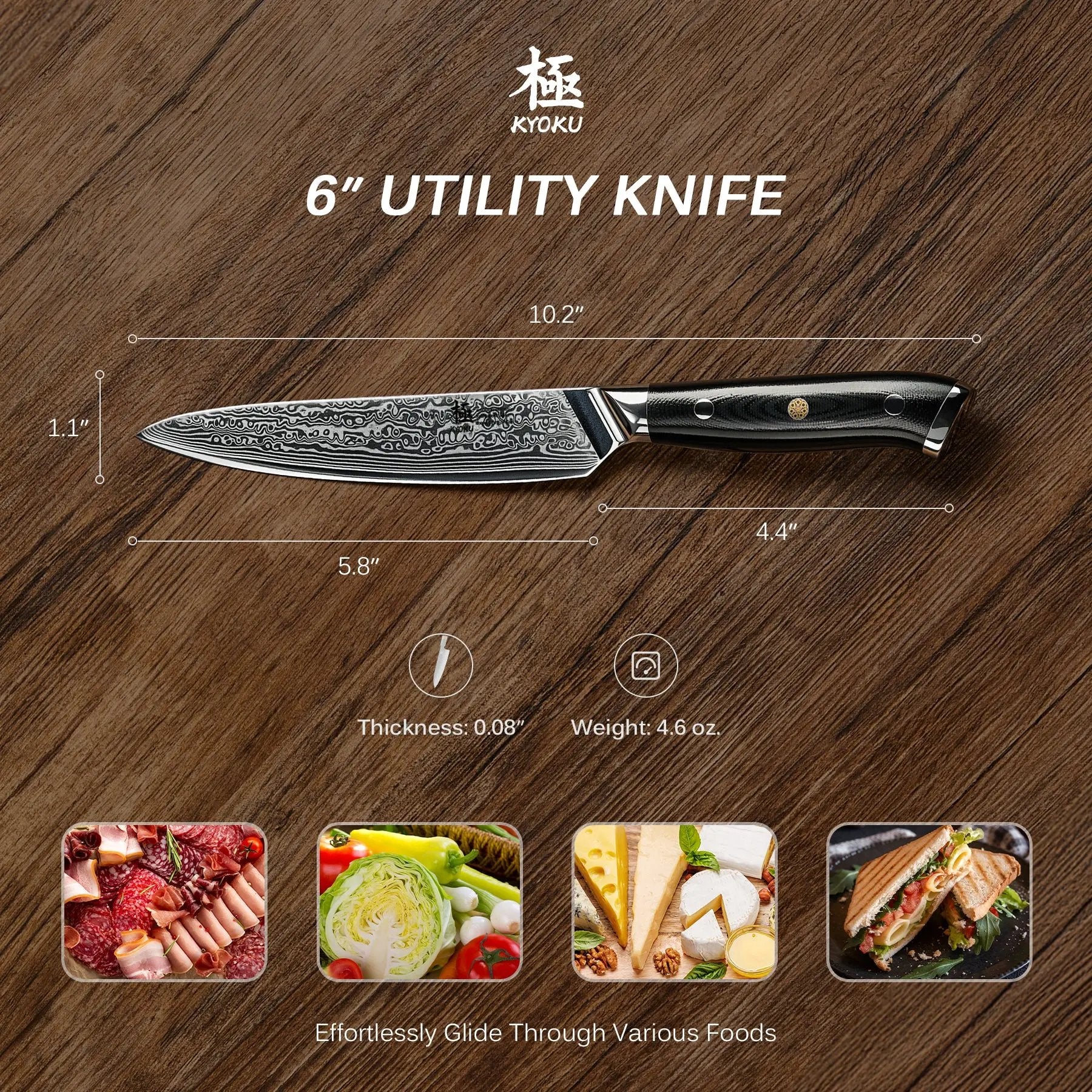 6" Utility Knife VG10 Damascus Steel | Shogun Series Kyoku Knives