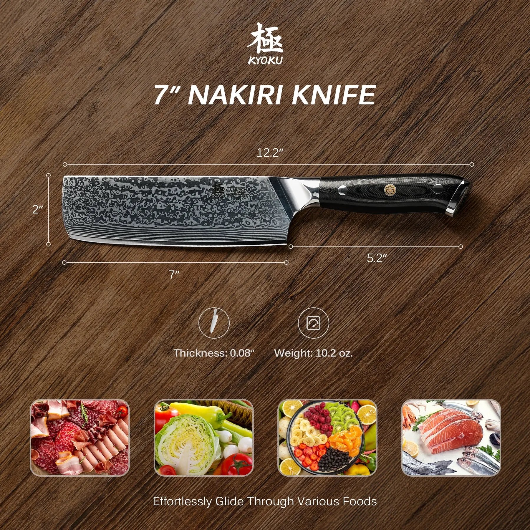 7" Nakiri Knife VG-10 Damascus Steel | Shogun Series Kyoku Knives