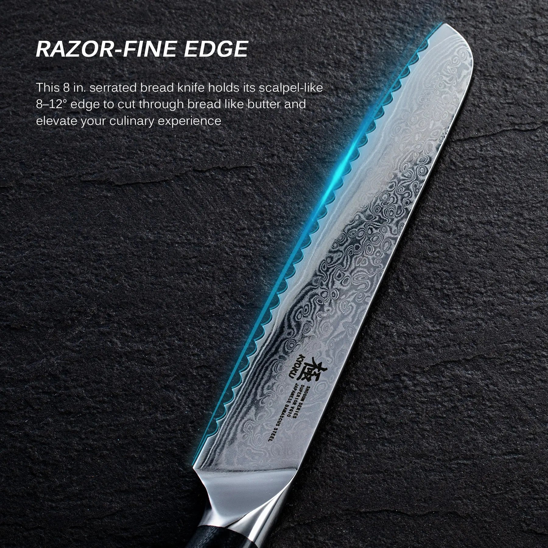 8" Bread Knife Damascus Steel | Shogun Series Kyoku Knives