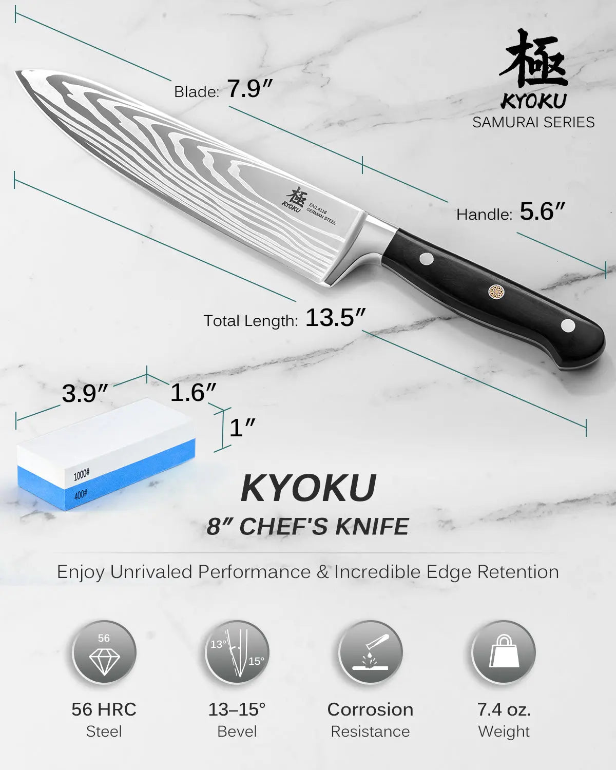 8" Chef Knife with Sharpening Stone | Samurai Series Kyoku Knives