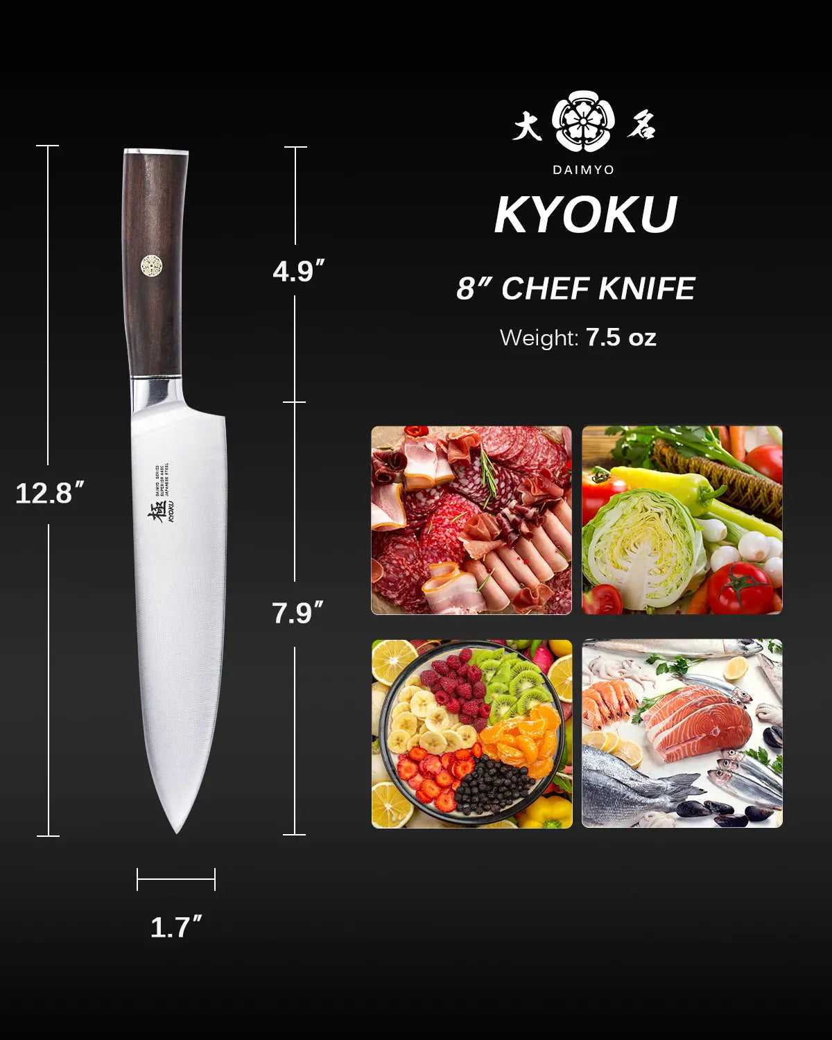 8" Gyuto Chef Knife | Daimyo Series Kyoku Knives