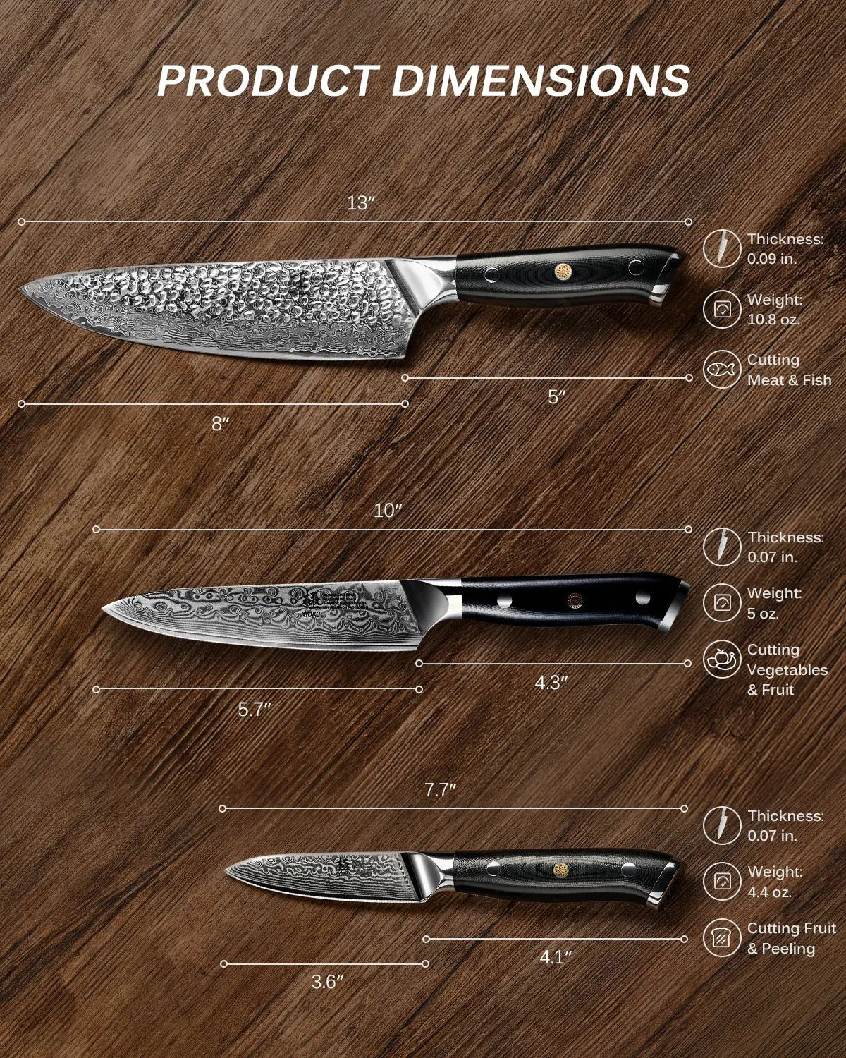 Chef + Utility + Paring Knife Set | Shogun Series Kyoku Knives