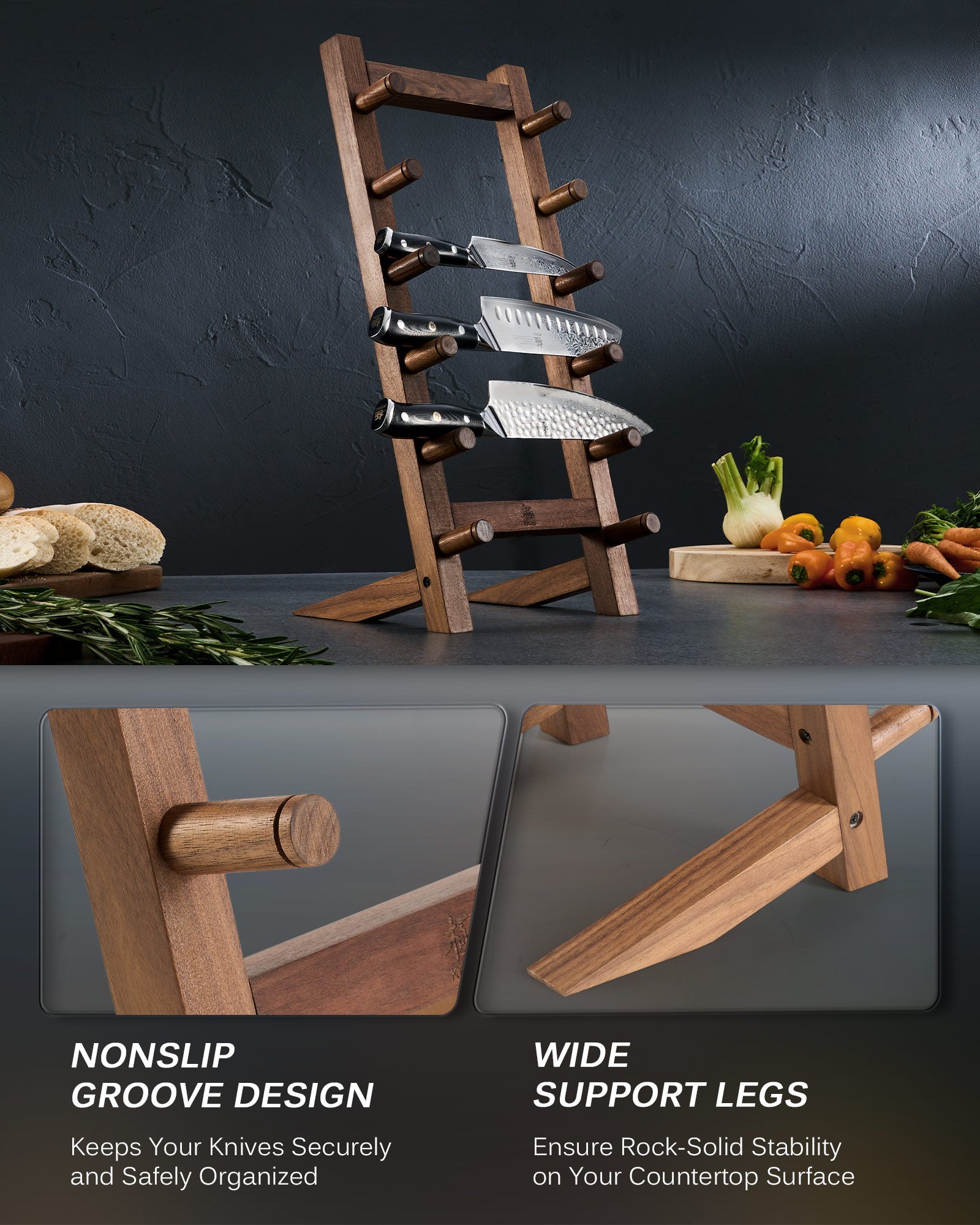 6 Layer Natural Wood Knife Display Stand