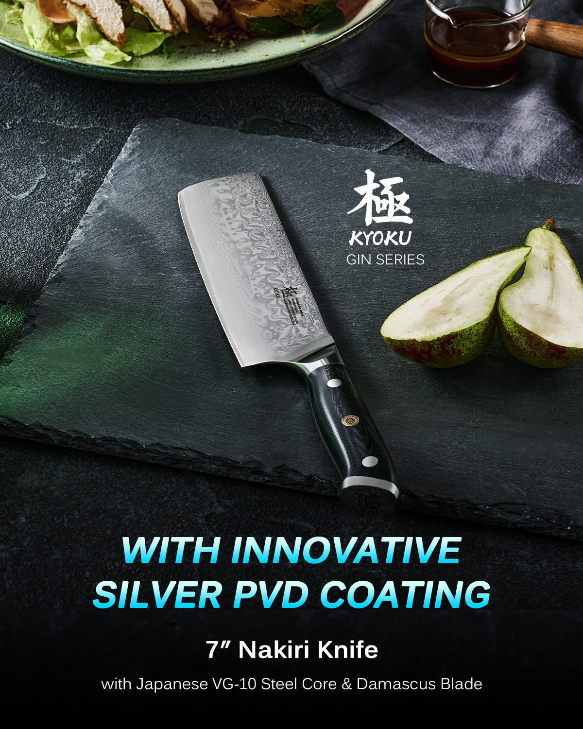 Japanese Nakiri Knives VG10 Damascus Steel Silver-ion Coating | Kyoku Knives