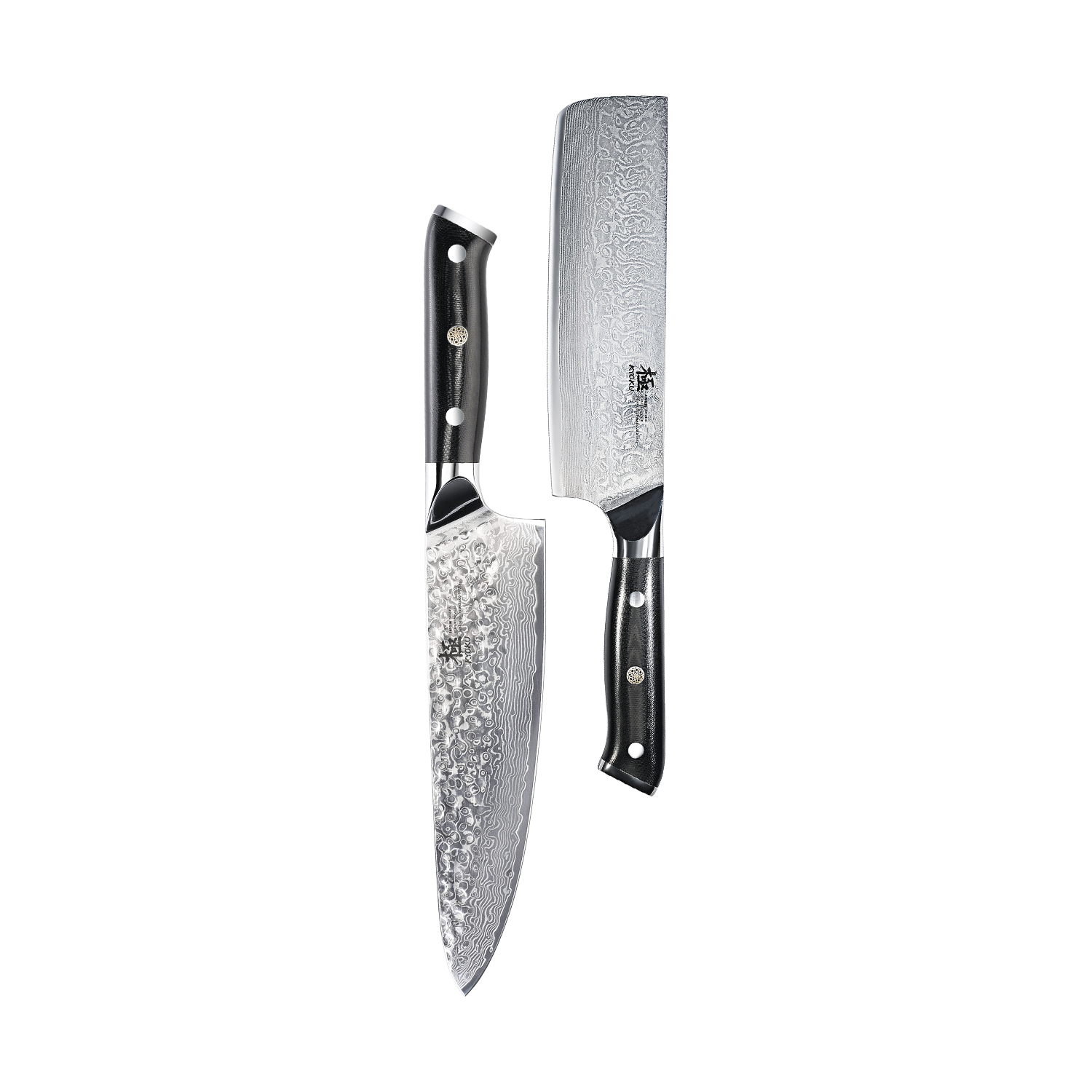 Shogun Chef Knife + Nakiri Knife Set | VG10 Steel with Damascus Kyoku Knives
