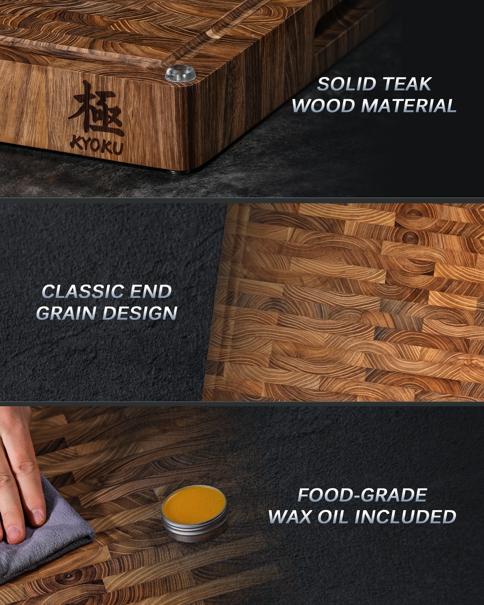 End Grain Teak Wood Cutting Board 丨Kyoku Knives