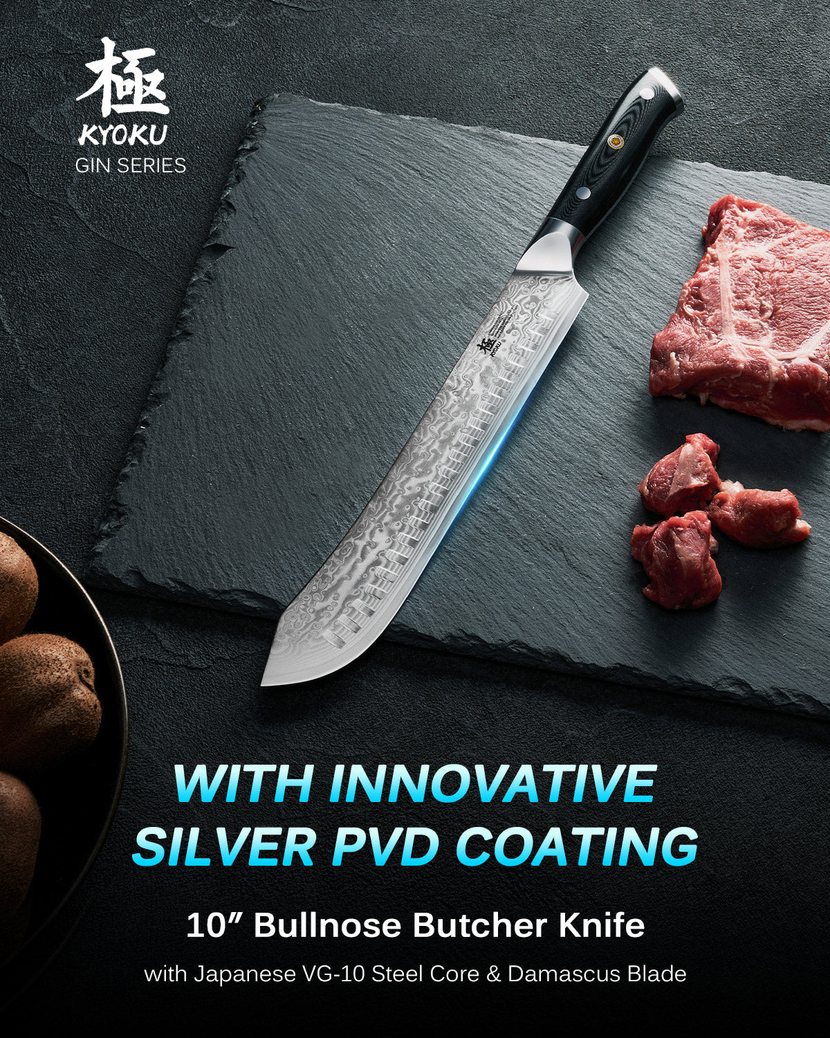 10 Bullnose Butcher Knife | Gin Series Kyoku Knives