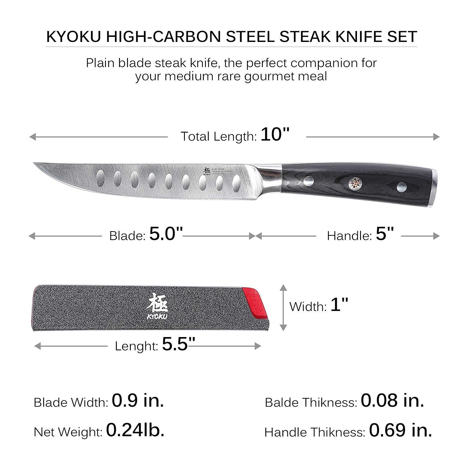 Kyoku 4pcs 5’’ Non-Serrated Steak Knives, Ichiban Japanese Steel