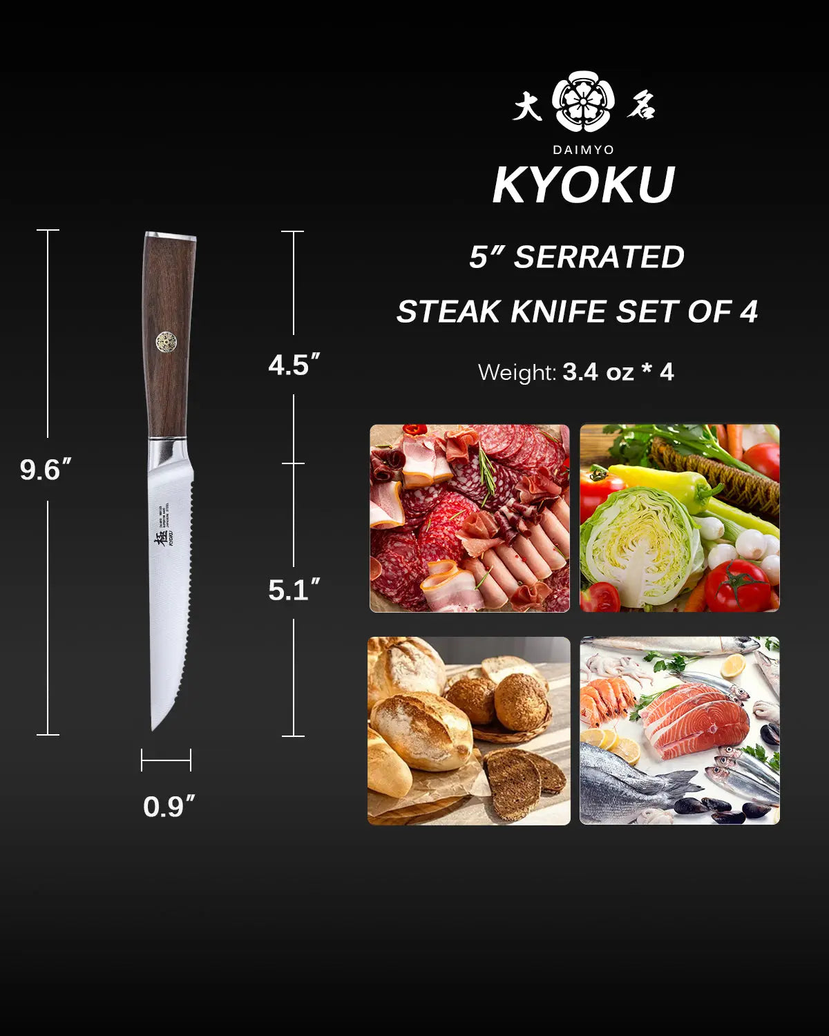 4-Piece Steak Knife Set 440C Steel | Daimyo Series Kyoku Knives