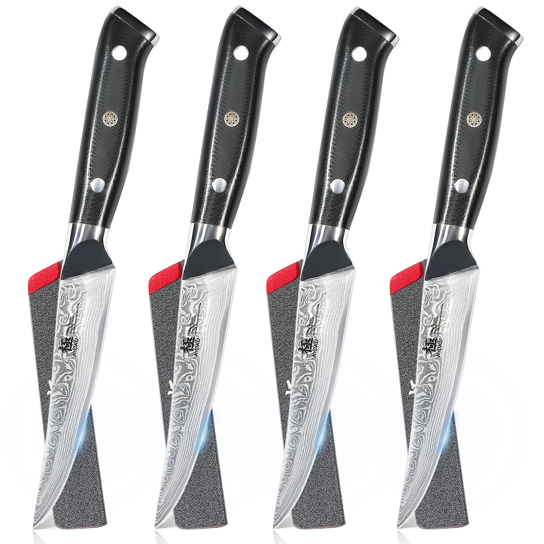 4pc Non-Serrated Damascus Steel Steak Knife Set | Shogun Series Kyoku Knives