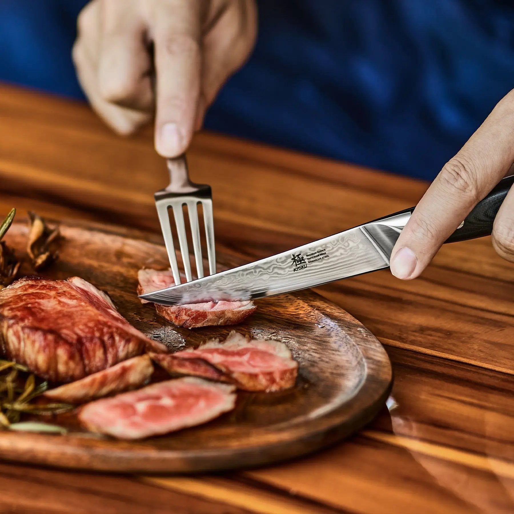 4pc Non-Serrated VG10 Damascus Steel Steak Knife Set | Shogun Series Kyoku Knives