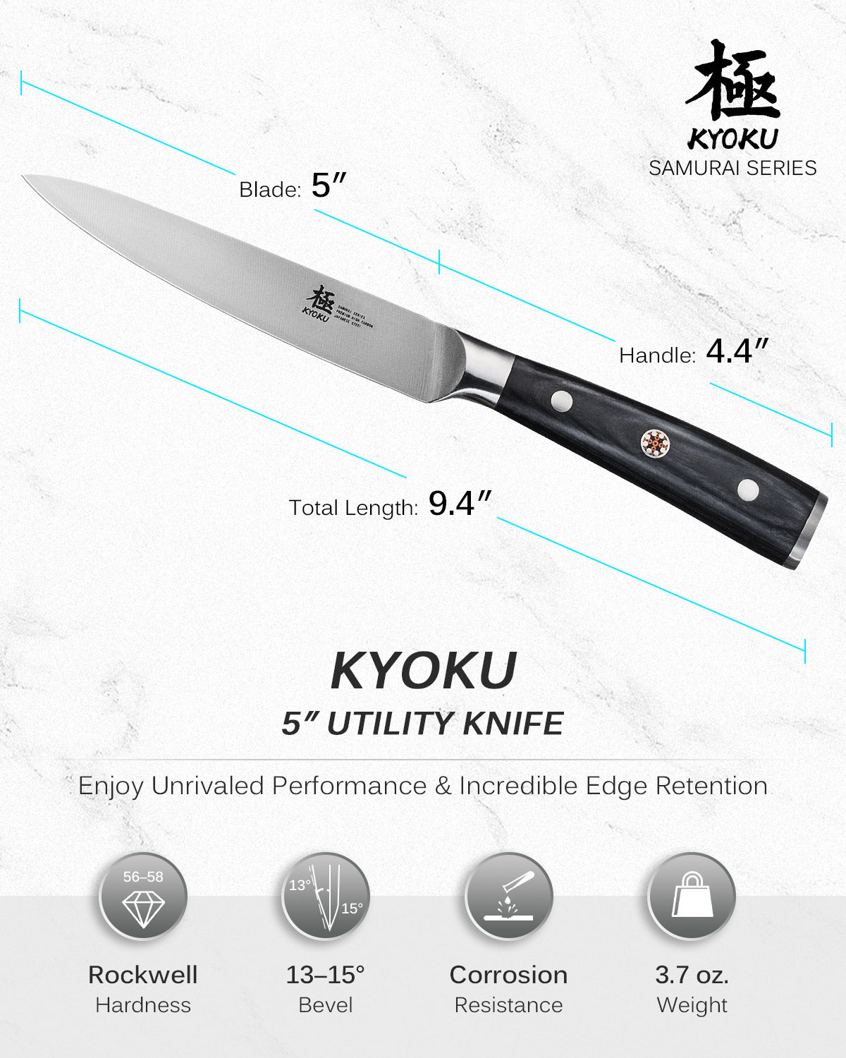  Kyoku Samurai Series 5-Knife Set with Block + 10.5