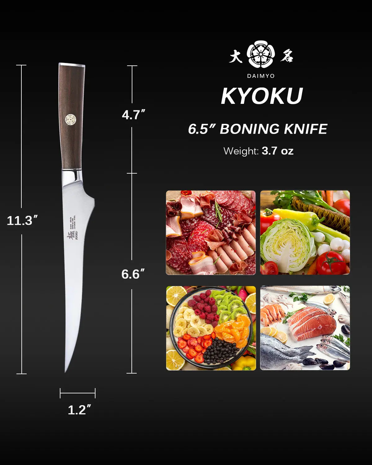 6.5“ Boning Knife 440C Steel | Daimyo Series Kyoku Knives