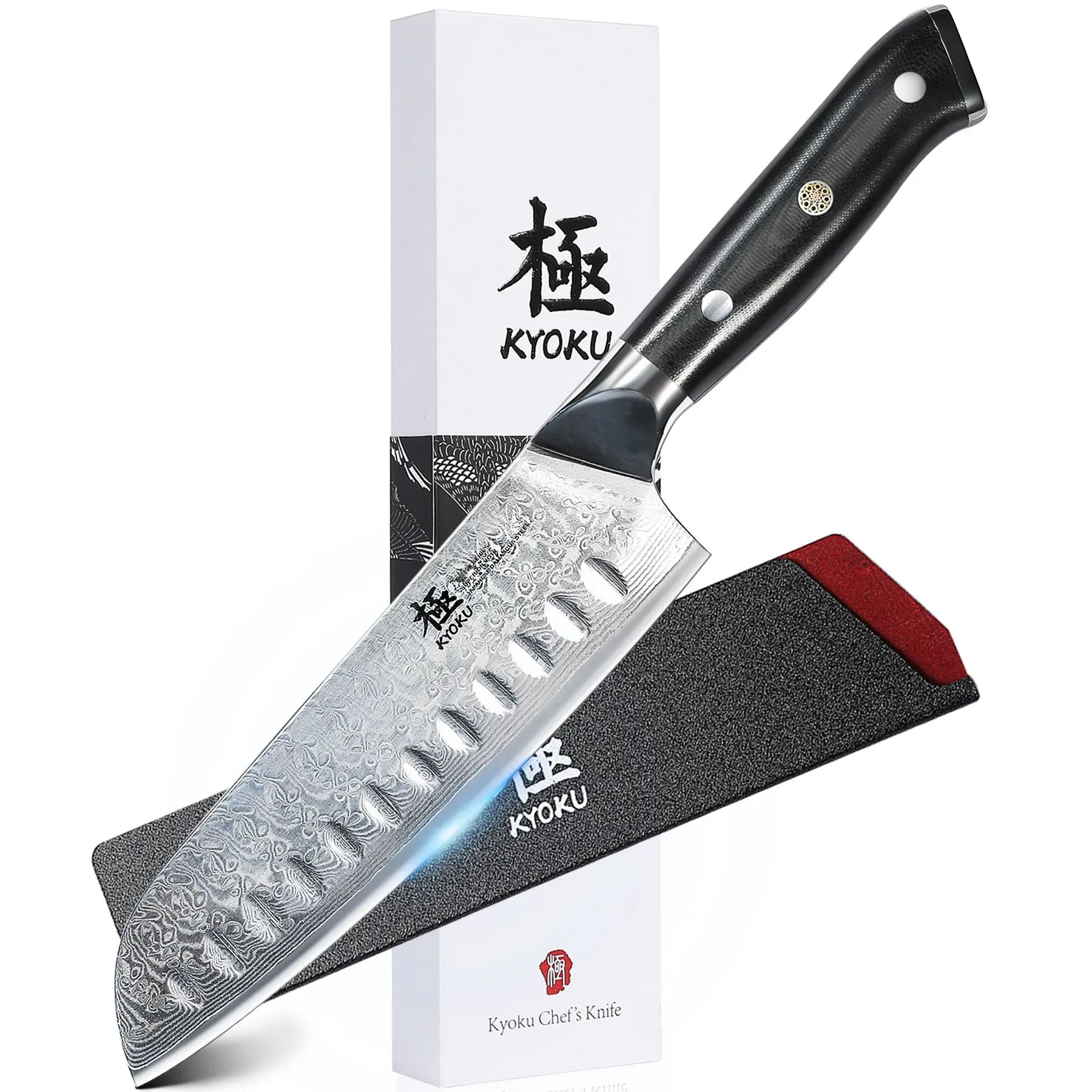 7" Japanese Damascus Santoku Knife | Shogun Series Kyoku Knives