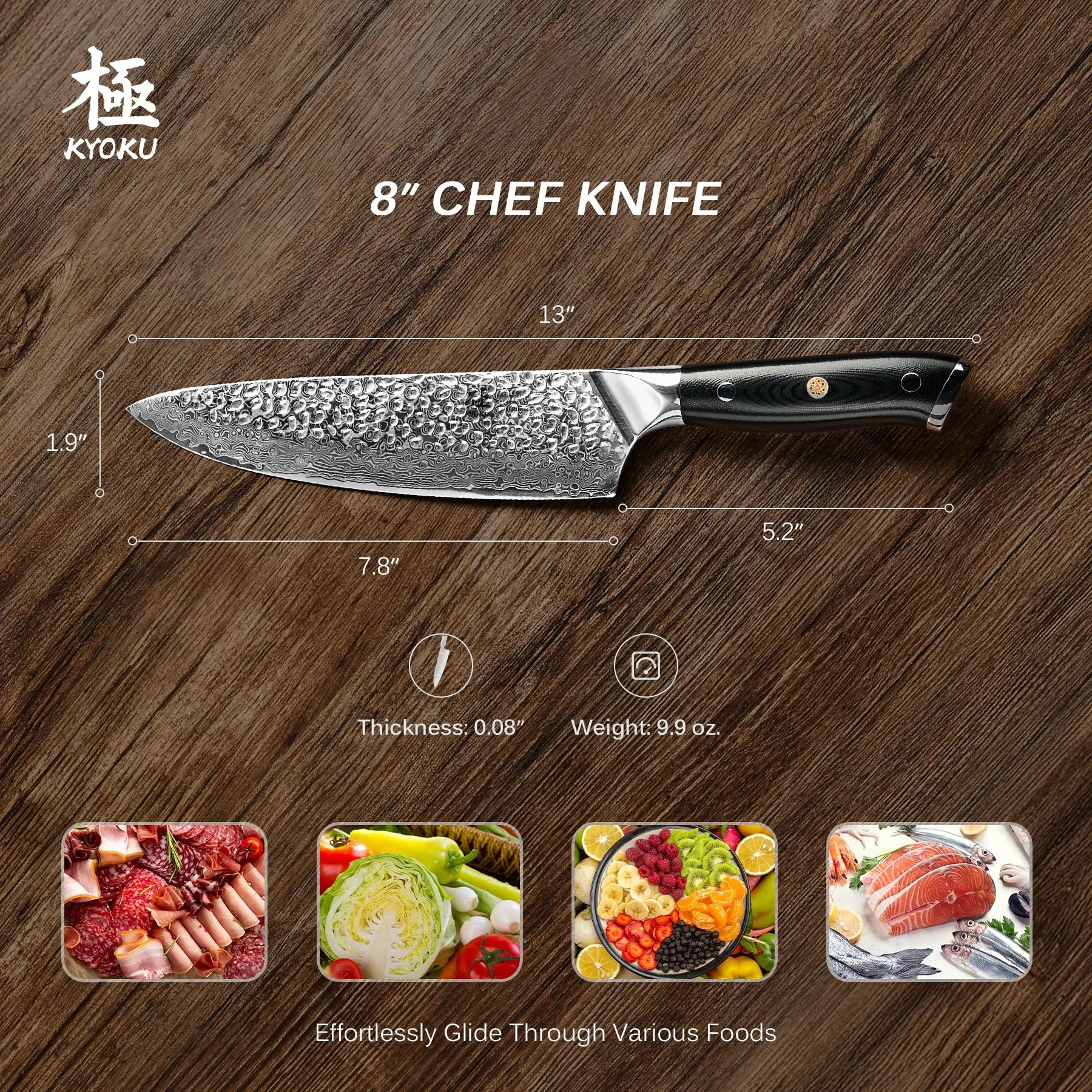 8" Gyuto Chef Knife VG10 Damascus Steel | Shogun Series Kyoku Knives