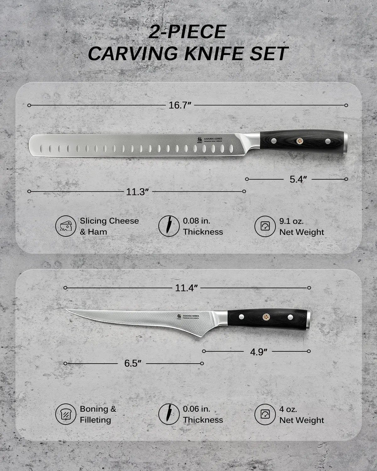 Boning + Slicing Knife Set | Samurai Series Kyoku Knives