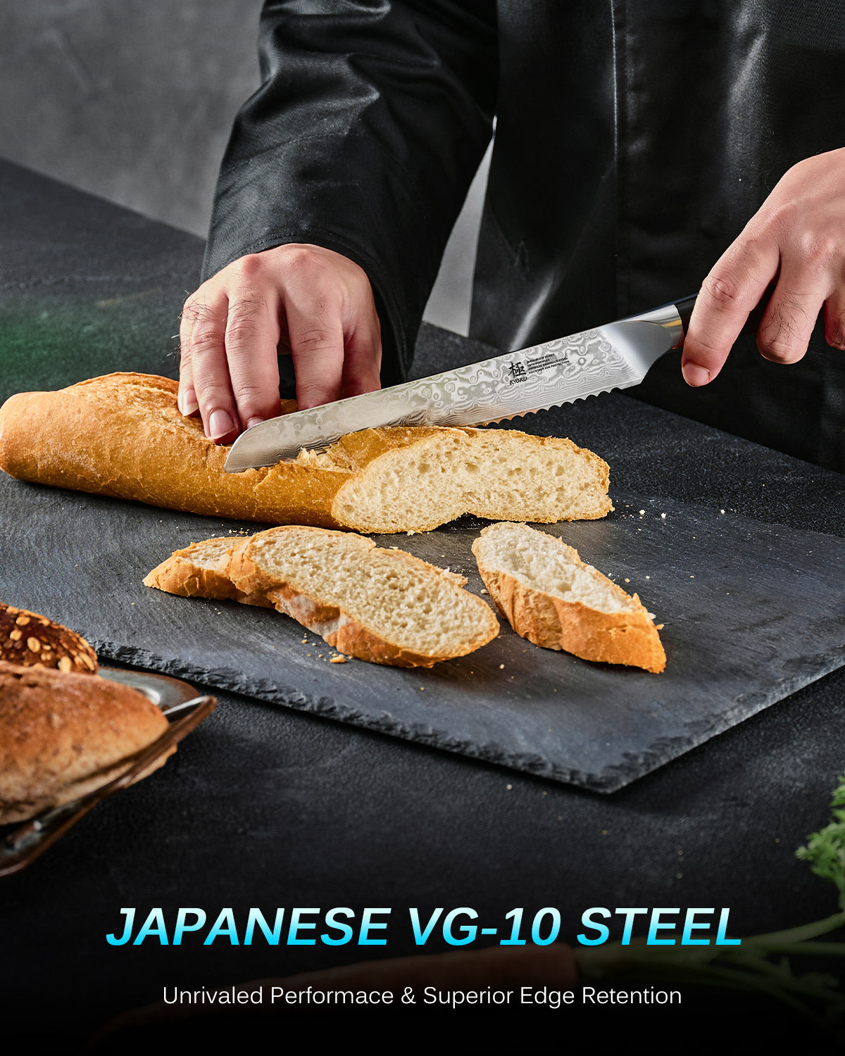 Japanese Bread Knife VG10 Damascus Steel Silver-ion Coating | Kyoku Knives