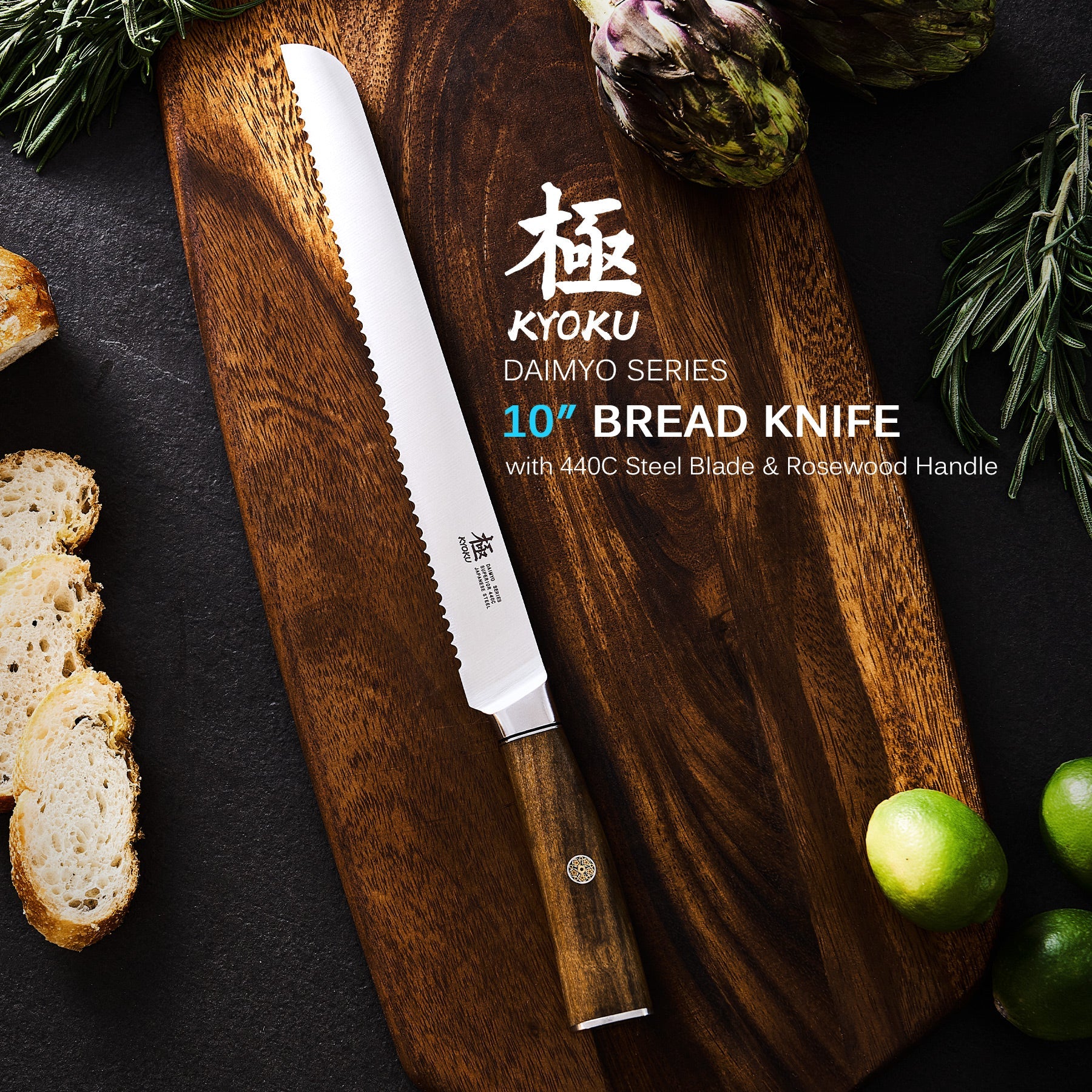 Japanese Bread Knives 440C Steel | Daimyo Series | Kyoku Knives