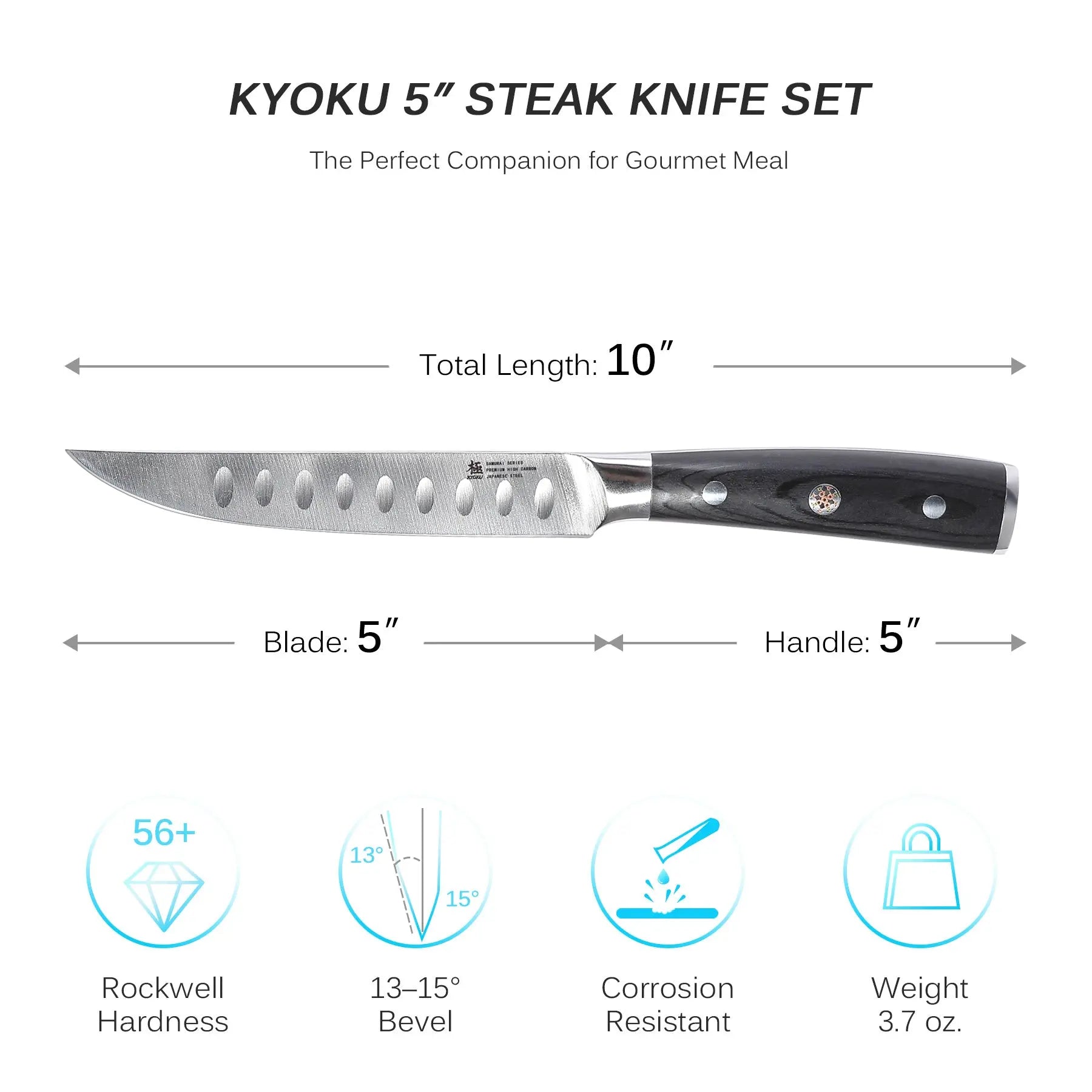 Bundle For Meat & Slice, Steak Knives + Slicing Knife| Samurai Series Kyoku Knives