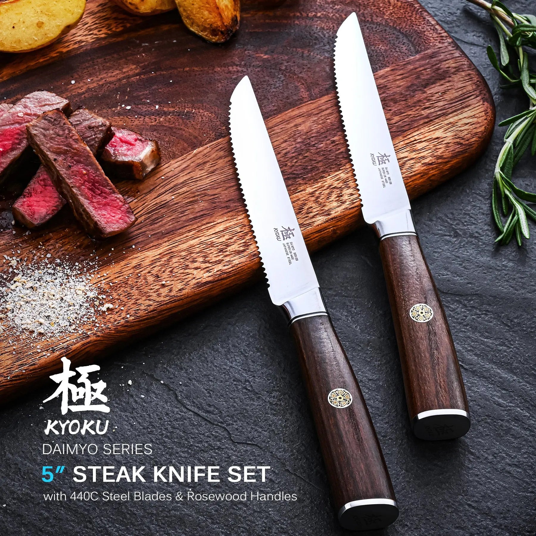 Bundle For Steak Nights, Steak Knives + Slicing Knife| Daimyo Series Kyoku Knives