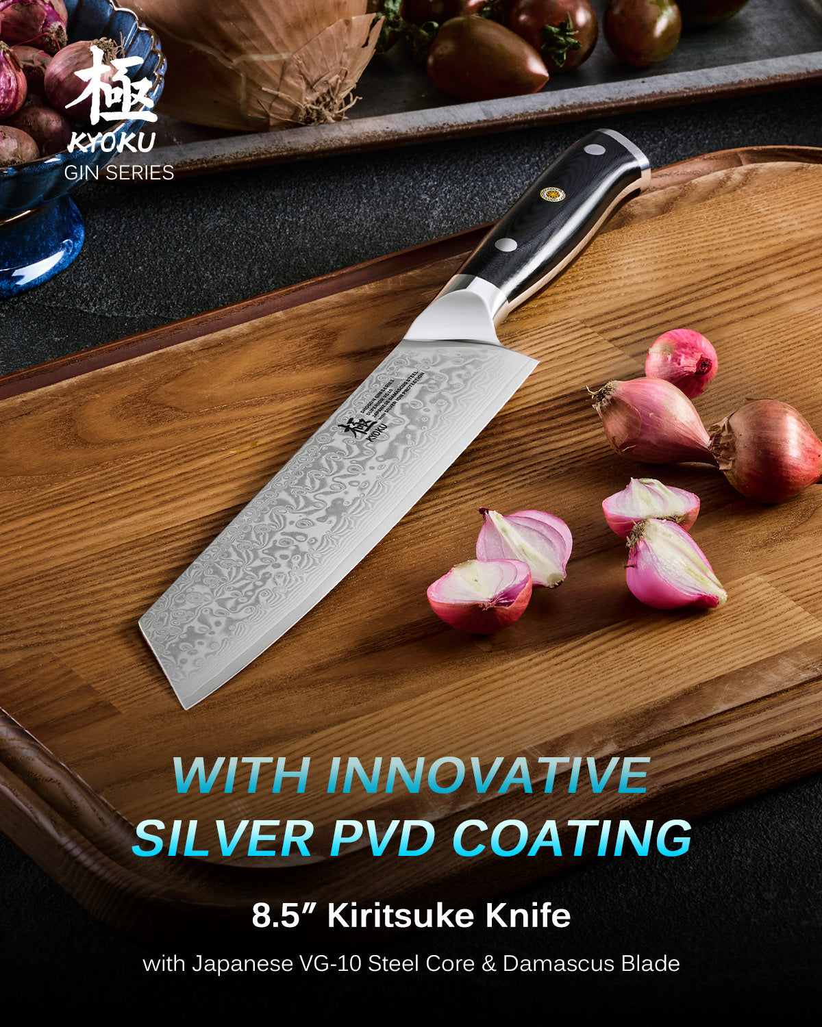 Kyoku 4pcs Non-Serrated Damascus Steel Steak Knife Set 丨Shogun Series