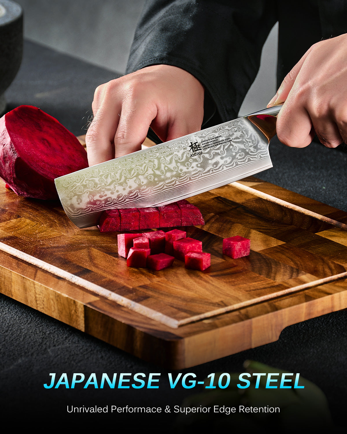 Kyoku Daimyo Series - Damascus Non-Serrated Steak Knives Set of 4 - Japanese VG10 Steel - with Sheath & Case