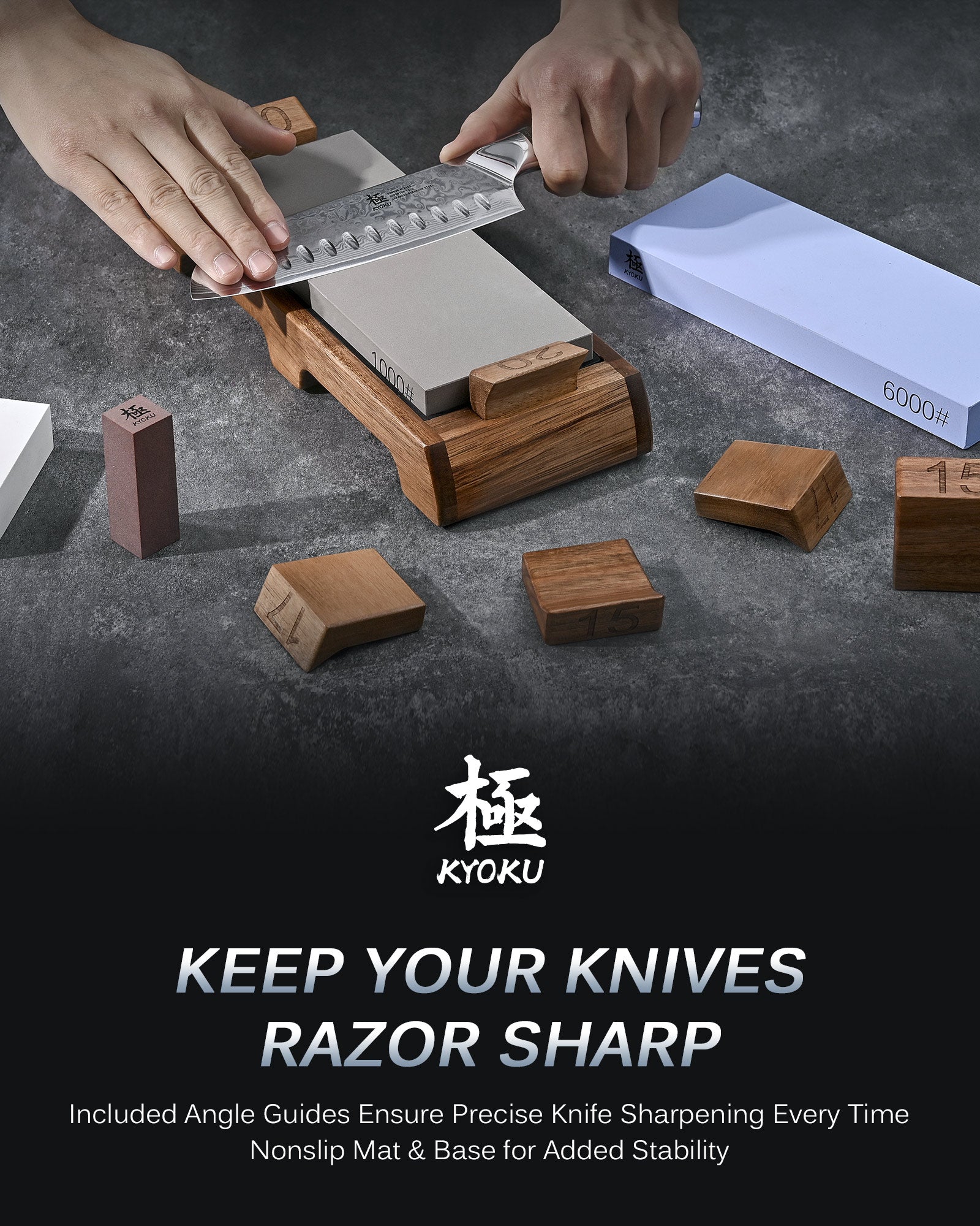 Sharpening Whetstone Kit with Wood Base