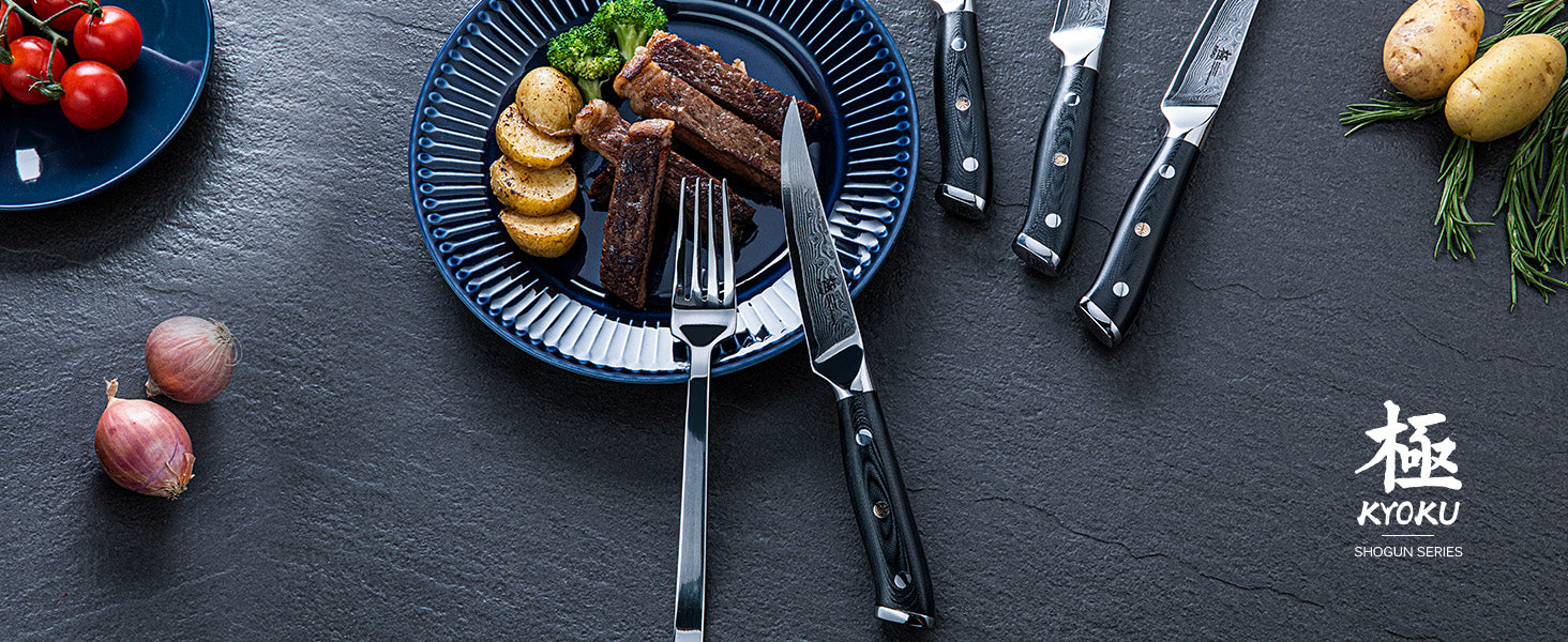 4pc Non-Serrated VG-10 Damascus Steel Steak Knife Set | Shogun Series